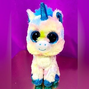 TYSILK BEANIE BOO BLITZ UNICORN SPARKLE BLUE EYES HOOVES & HORN TIE DYE  BODY